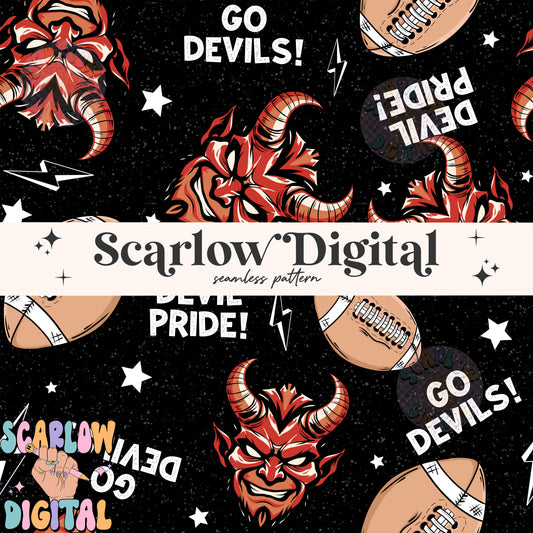 Devils Seamless Pattern Digital Design Download, Devils football seamless file, team mascot digital prints, football season seamless