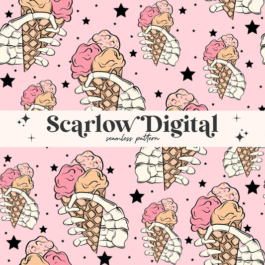 Ice Cream Seamless Pattern-Skeleton Sublimation Digital Design Download-preppy seamless pattern, kids seamless file, stars sublimation