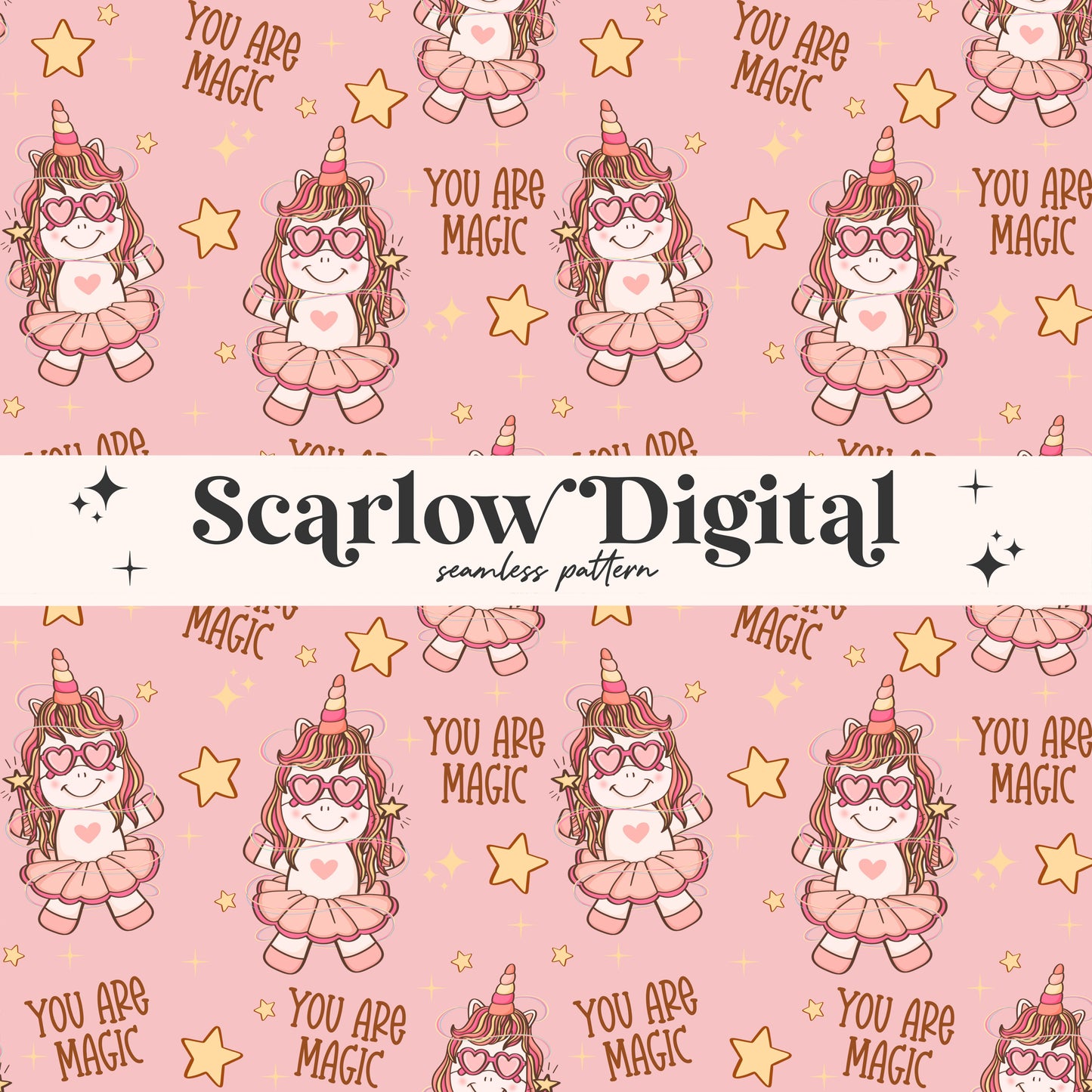 You Are Magic Seamless Pattern-Unicorn Sublimation Digital Design Download-girly seamless, girl surface pattern, retro seamless pattern