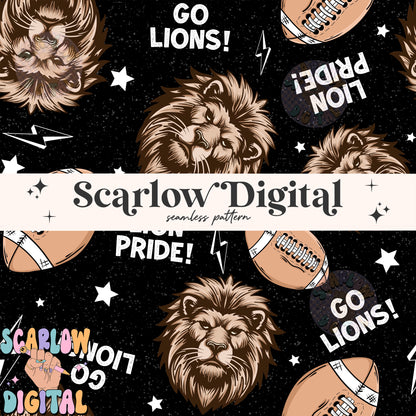 Lions Seamless Pattern Digital Design Download, Lions football seamless file, team mascot digital prints, football season seamless