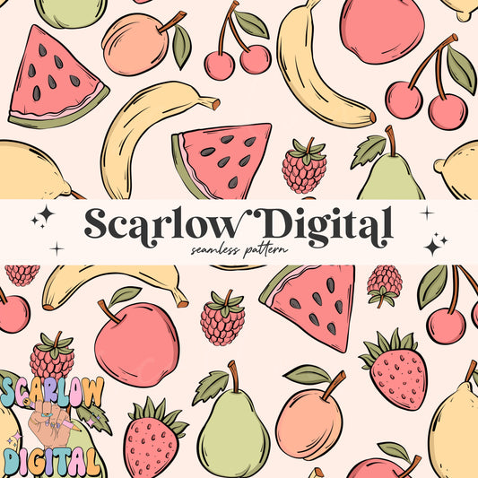 Fruit Seamless Pattern Digital Design Download, banana seamless, cherry seamless, summer seamless prints, kids digital prints, fun seamless