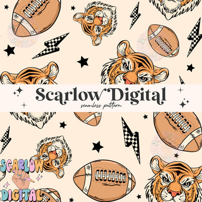 Tigers Seamless Pattern Digital Design Download, Tigers football seamless file, team mascot digital prints, football season seamless