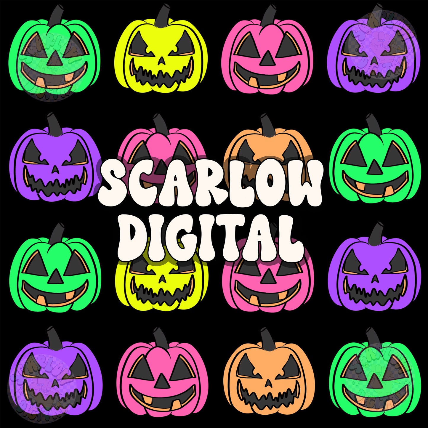 Neon Jack O' Lanterns Seamless Pattern Digital Design Download, Halloween seamless patterns, neon digital paper, spooky seamless patterns