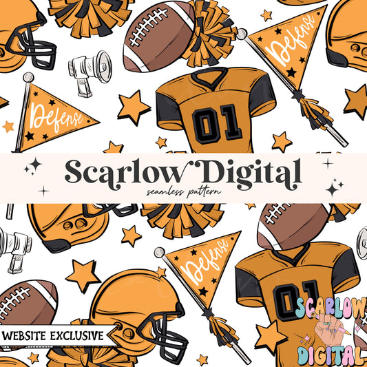 Website Exclusive: Orange and Black Football Seamless Pattern Digital Design Download