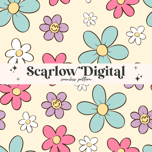 Floral Seamless Pattern-Retro Sublimation Digital Design Download-flowers seamless, groovy seamless, hippie seamless, colorful designs