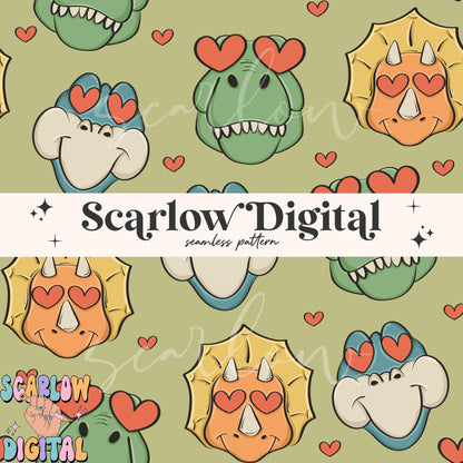 Dinosaurs Seamless Pattern-Valentine's Day Sublimation Digital Design Download-heart eyes seamless pattern, boy valentine's day seamless