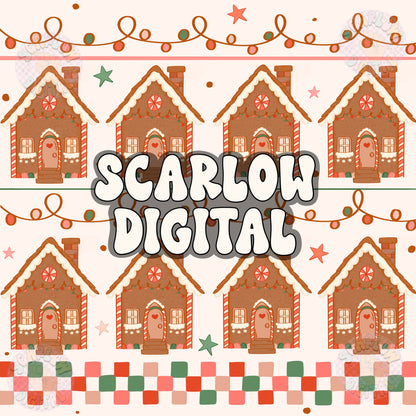 Gingerbread Houses Seamless Pattern Digital Design Download, christmas lights seamless pattern, christmas designs, sweater pattern seamless