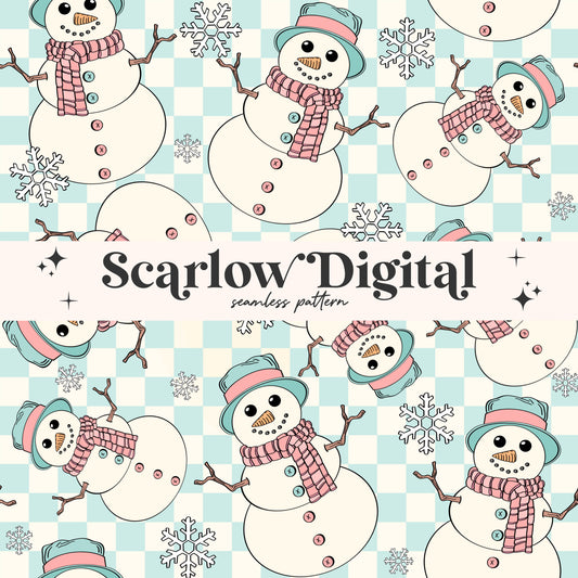 Snowman Seamless Pattern-Winter Sublimation Digital Design Download-christmas seamless, girly seamless, snowflake seamless, winter designs