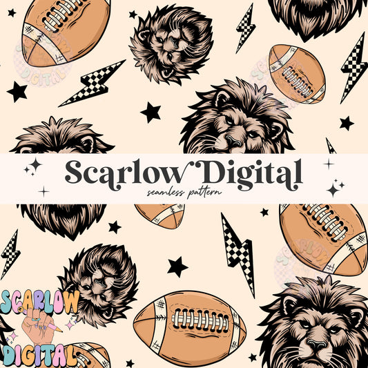 Lions Seamless Pattern Digital Design Download, Lions football seamless file, team mascot digital prints, football season seamless