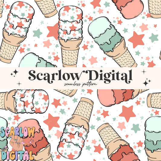Patriotic Ice Cream Seamless Pattern-Fourth of July Sublimation Digital Design Download-summer seamless, kids seamless, american seamless