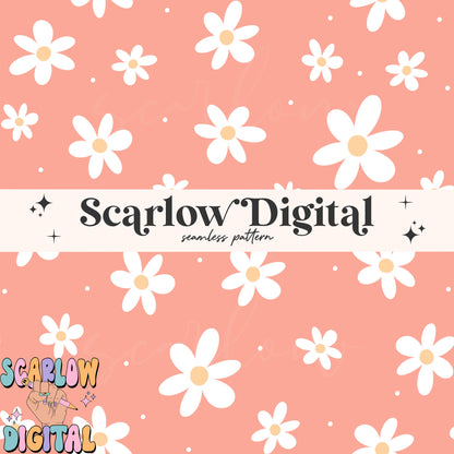 Pink Flowers Seamless Pattern Digital Design Download, simple floral pattern, doodle flowers seamless, groovy seamless, hippie seamless
