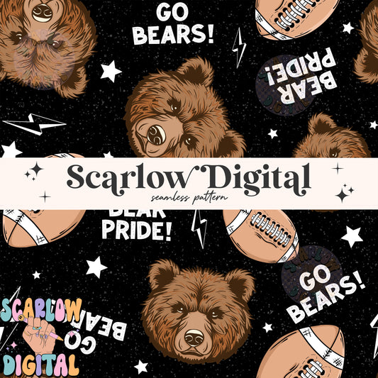 Bears Seamless Pattern Digital Design Download, bears football seamless file, team mascot digital prints, football season seamless patterns
