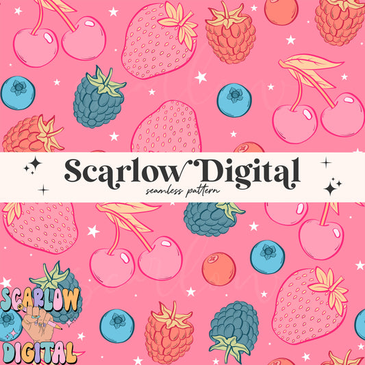 Fruit Seamless Pattern Digital Design Download, summer seamless, colorful seamless, strawberry seamless, blueberry seamless, girly seamless
