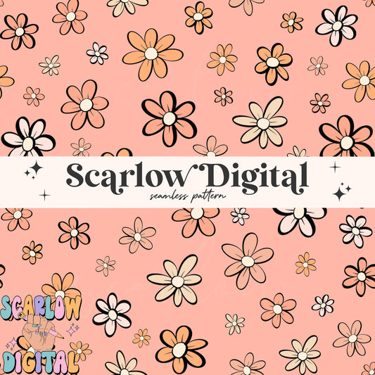 Doodle Flowers Seamless Pattern-Summer Sublimation Digital Design Download-groovy seamless pattern, hippie seamless pattern, summer designs