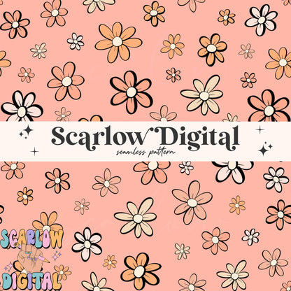 Doodle Flowers Seamless Pattern-Summer Sublimation Digital Design Download-groovy seamless pattern, hippie seamless pattern, summer designs