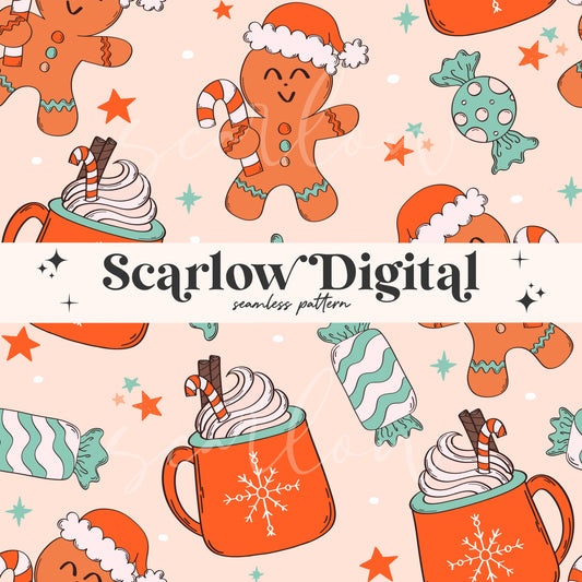 Gingerbread Seamless Pattern-Christmas Sublimation Digital Design Download-hot cocoa seamless pattern, winter seamless, christmas designs