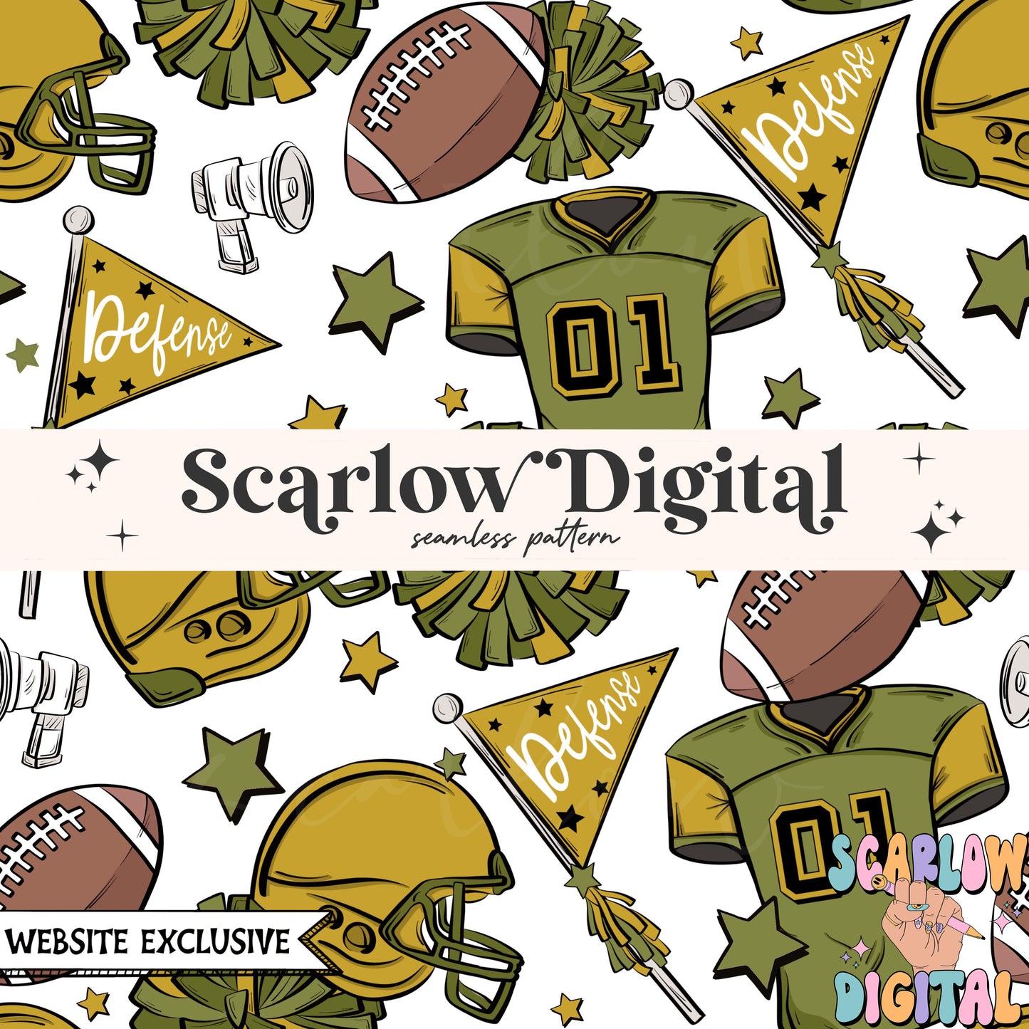 Website Exclusive: Green and Gold Football Seamless Pattern Digital Design Download