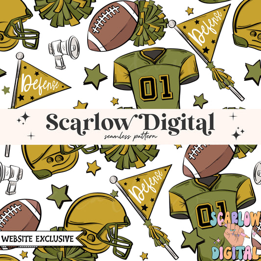 Website Exclusive: Green and Gold Football Seamless Pattern Digital Design Download