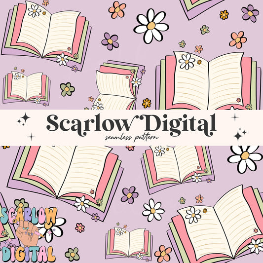 Books Seamless Pattern Sublimation Digital Design Download, flowers seamless pattern, smut seamless pattern, reading seamless patterns