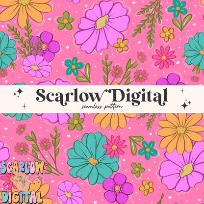 Bright Spring Flowers Seamless Pattern, trendy seamless, daisy seamless, floral digital print, flowers seamless prints, digital paper file