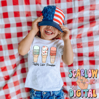 Tastes Like Freedom PNG-Fourth of July Sublimation Digital Design Download-patriotic png, kids july 4th png, american png, ice cream png