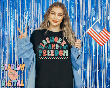 Fireworks and Freedom PNG-Fourth of July Sublimation Digital Design Download-patriotic png, stars png, red white blue png, USA png designs