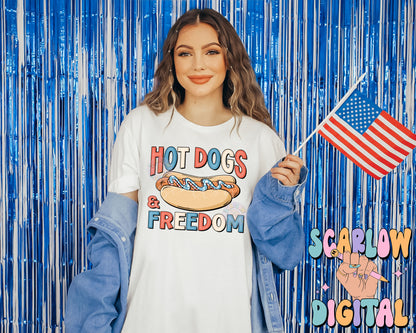 Hot Dogs and Freedom PNG-July 4th Sublimation Digital Design Download-american flag png, summer food png, red white and blue png designs