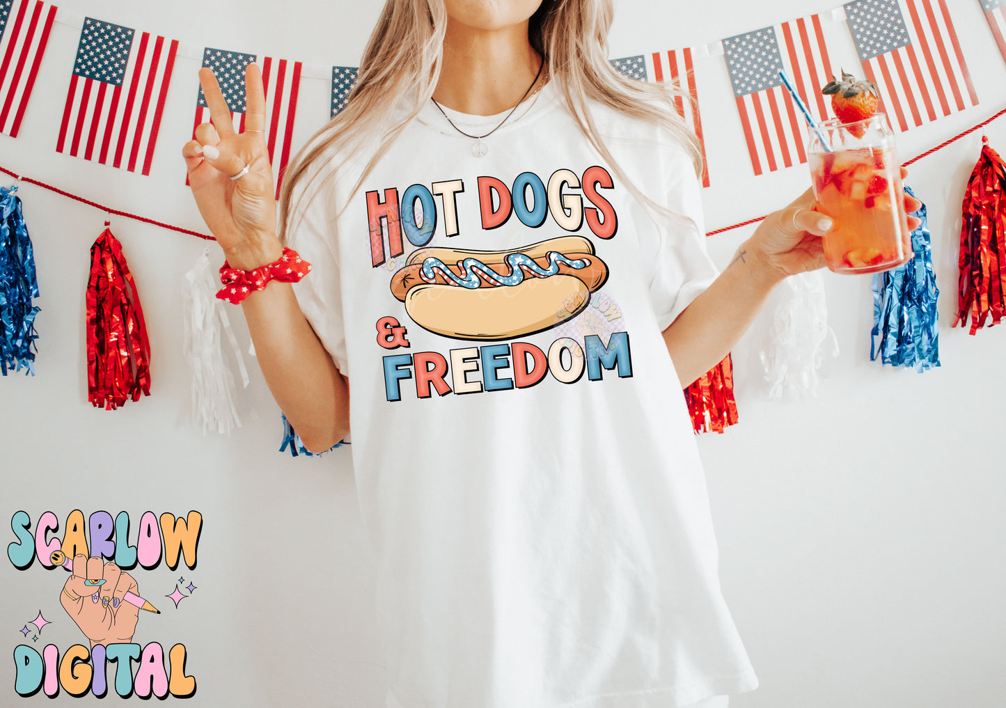 Hot Dogs and Freedom PNG-July 4th Sublimation Digital Design Download-american flag png, summer food png, red white and blue png designs