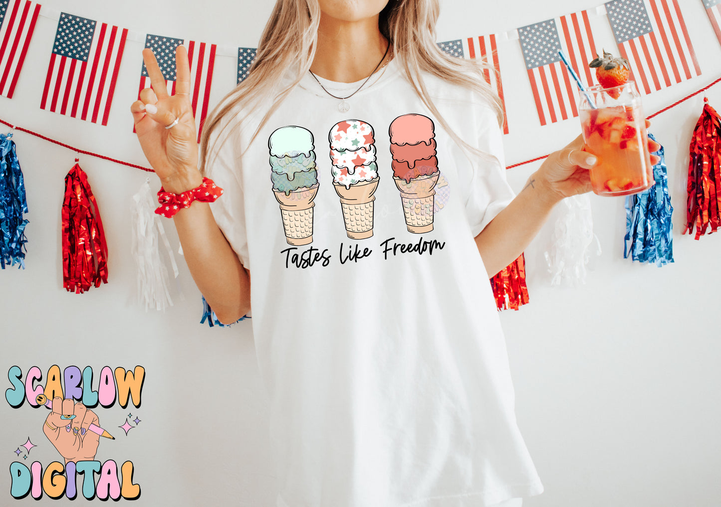 Tastes Like Freedom PNG-Fourth of July Sublimation Digital Design Download-patriotic png, kids july 4th png, american png, ice cream png