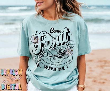Float With Me PNG Digital Design Download, skeleton png, summer png, single color png, pool float png, flamingo png, funny png, swimming png, trendy png files
