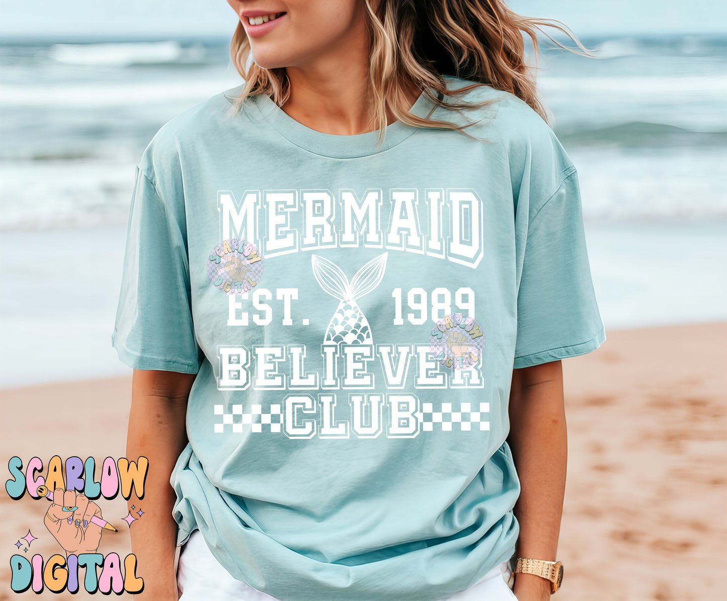 Mermaid Believer Club SVG Cut File Digital Design Download, beach svg, mermaid tail svg, ocean svg, girl png, summer png, varsity svg design