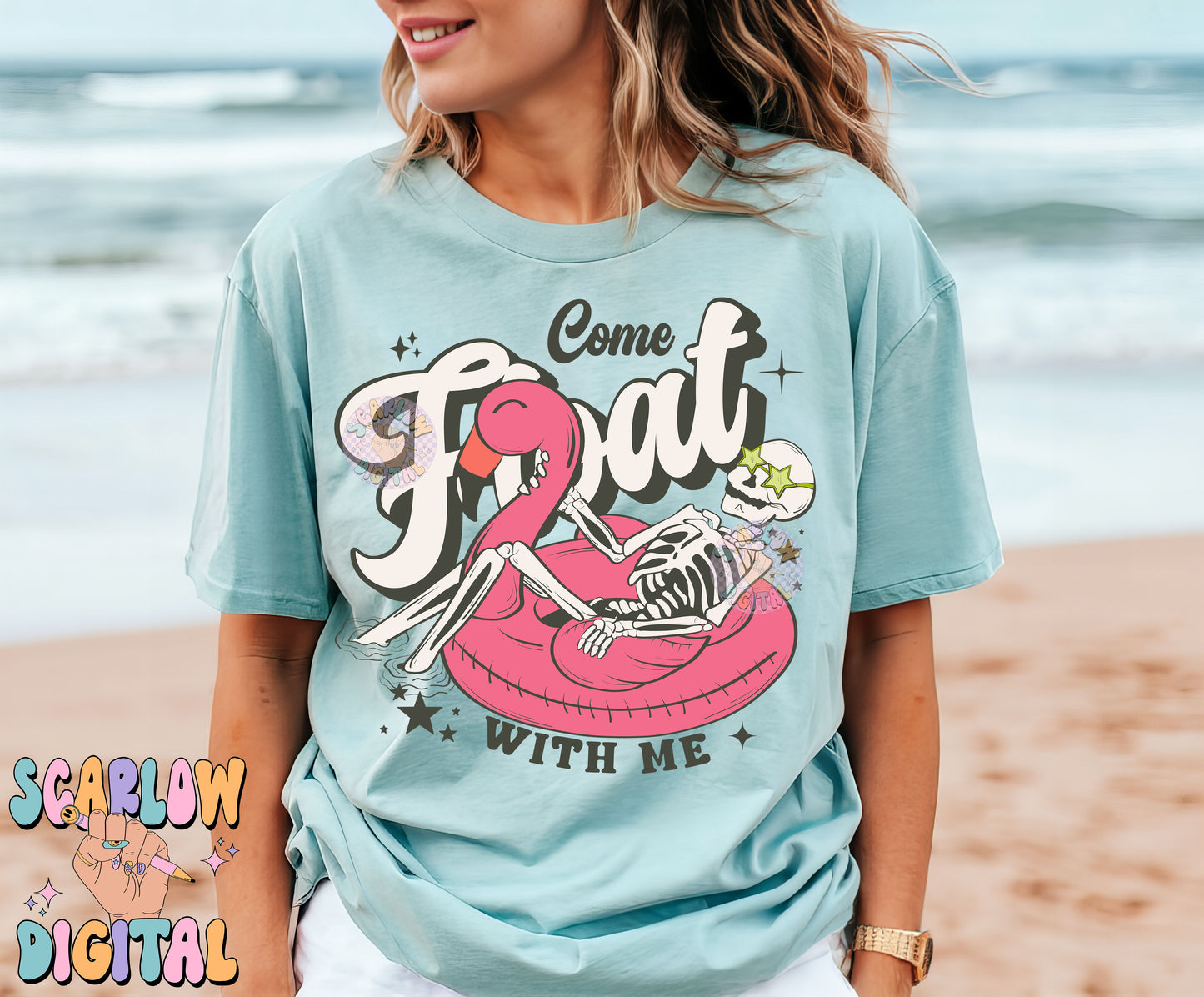 Float With Me PNG Digital Design Download, skeleton png, summer png, pool float png, flamingo png, funny png, swimming png, trendy png files