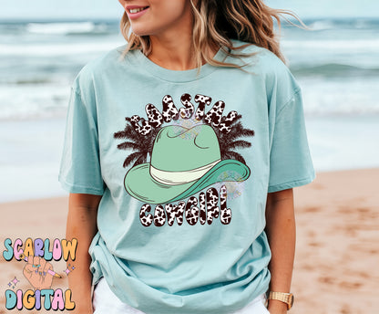 Coastal Cowgirl PNG Digital Design Download, cowgirl hat png, palm trees png, summer tshirt png, beachy png prints, trendy digital prints