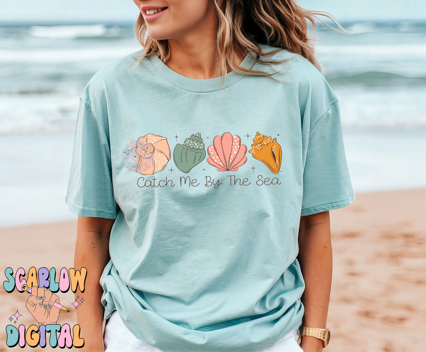 Catch Me By The Sea PNG-Sea Shells Sublimation Digital Design Download-flower sea shells png, girly summer png, beachy png, summertime png