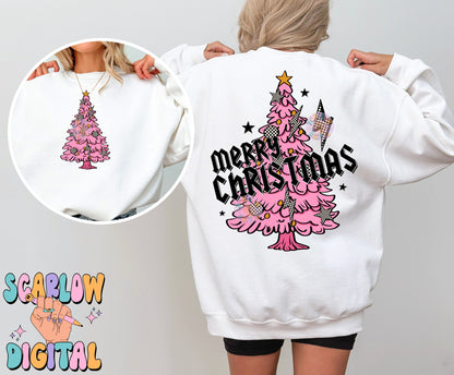 Merry Christmas Rocker Tree Front and Back PNG Digital Design Download, checkered christmas, rocker christmas, boy christmas designs