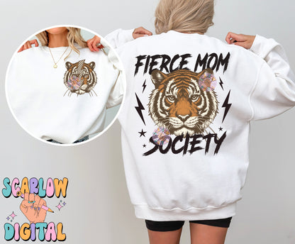 Fierce Mom Society PNG Front and Back Bundle Digital Design Download, tiger png, checkers png, edgy png, png for moms, rocker mama png