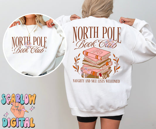 North Pole Book Club Front and Back PNG Digital Design Download, christmas png, reading png, book lover png, trendy christmas designs, whimsical christmas