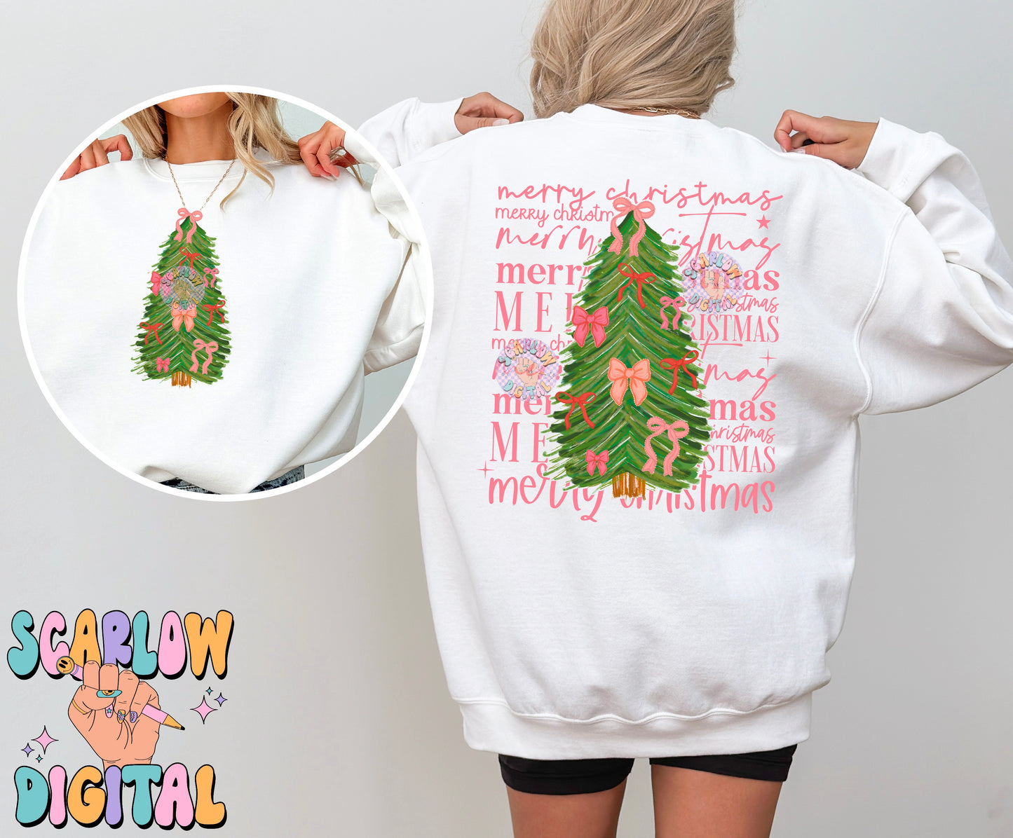 Merry Christmas Front and Back PNG Bundle Digital Design, christmas bows png, christmas tree png, coquette christmas png, happy holidays png, trendy christmas png