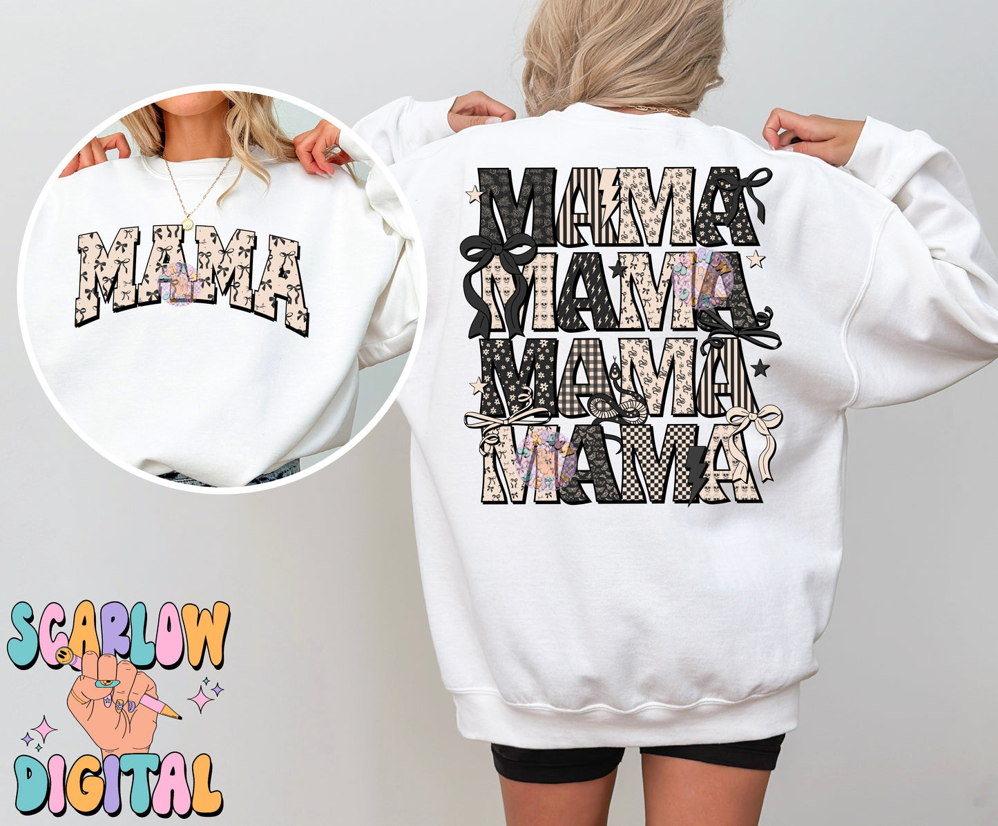 Coquette Varsity Mama Front and Back PNG Digital Design Bundle, coquette mama shirt design, mama png design, bows varsity font mama png, edgy mama bows png files