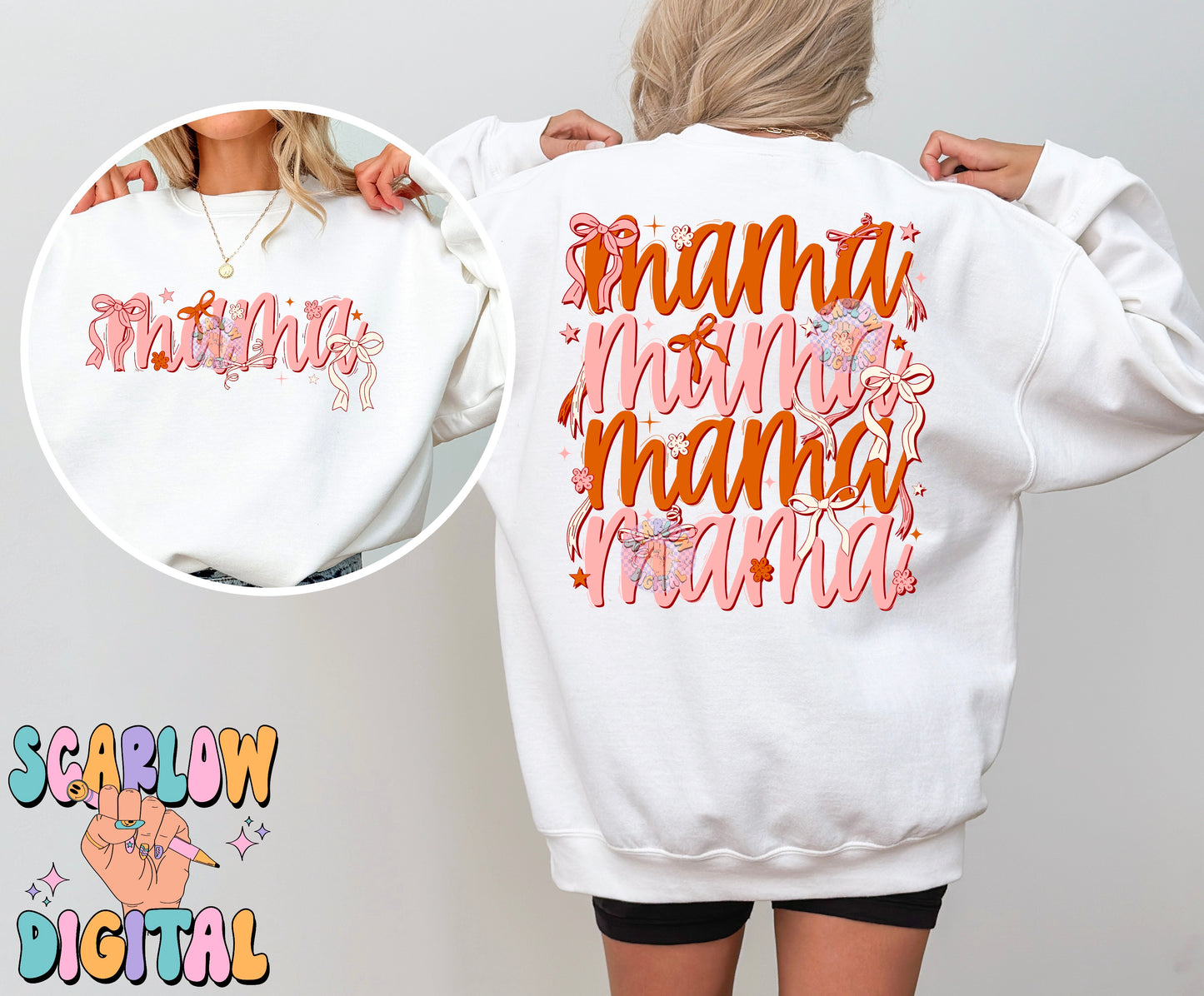 Mama Front and Back PNG Bundle Digital Design Download, coquette mama png, mama bow designs, bow png, pretty designs, cute tshirt designs