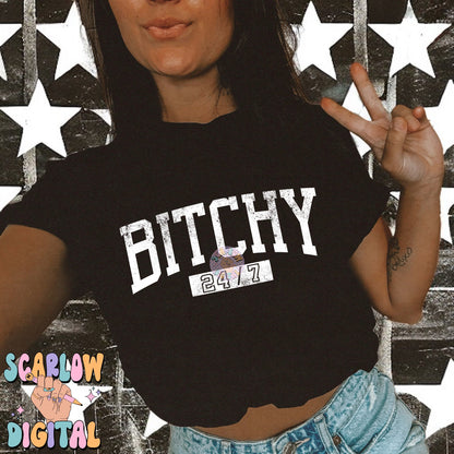 Bitchy 24/7 PNG Digital Design Download, adult humor png, snarky png, single color png, trendy designs, svg designs, funny png designs