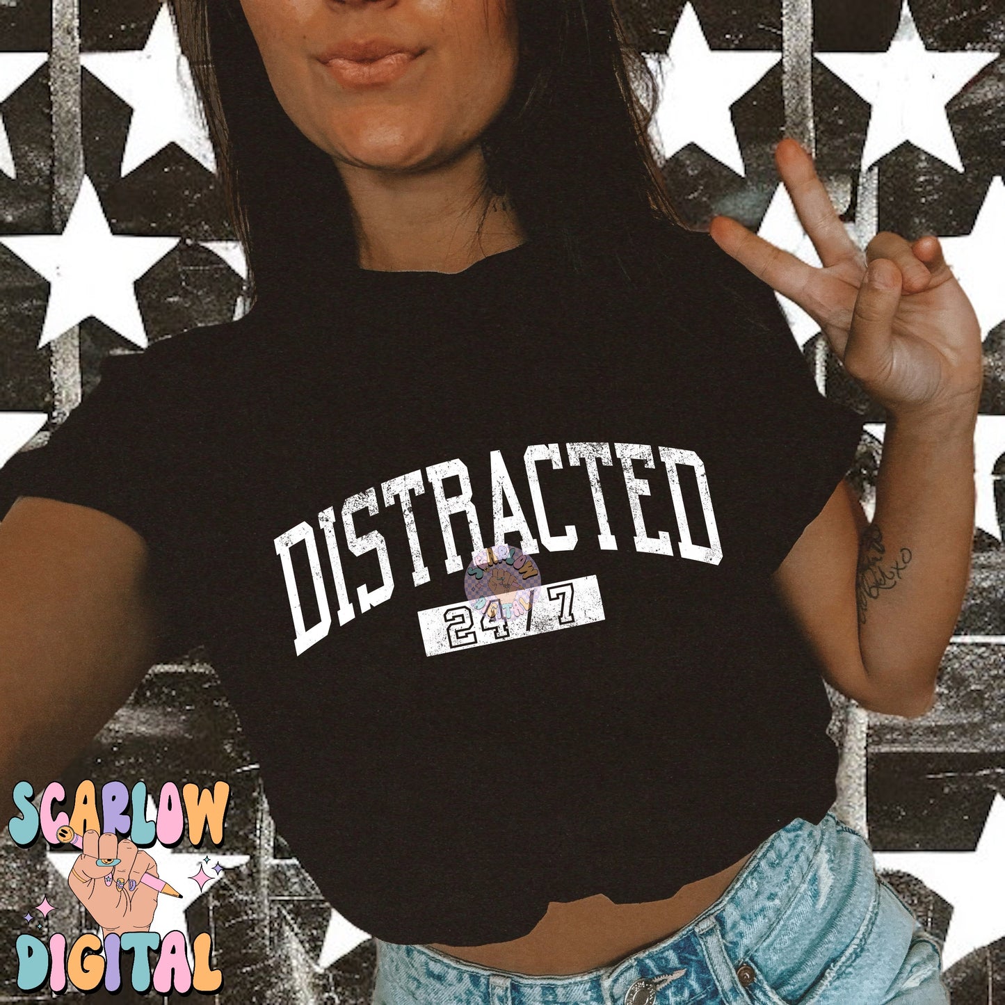 Distracted 24/7 PNG Digital Design Download, adhd png, mental health png, single color png, trendy designs, svg designs, funny png designs