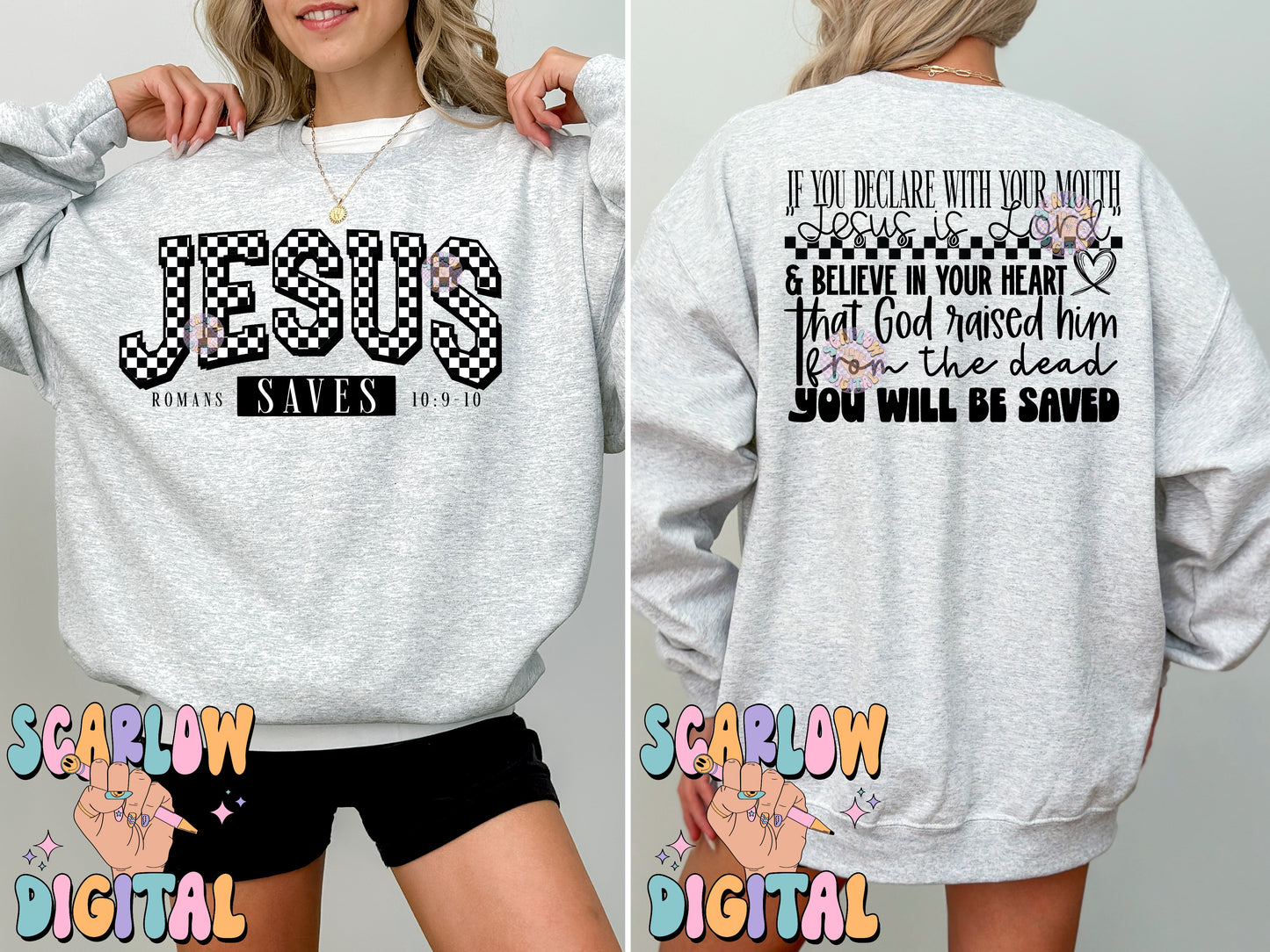 Jesus Saves Front and Back PNG Digital Design Download, amen png, romans png, christian png, prayer png, bible verse png, single color png