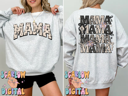 Coquette Varsity Mama Front and Back PNG Digital Design Bundle, coquette mama shirt design, mama png design, bows varsity font mama png, edgy mama bows png files