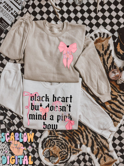 Black Heart But Doesn't Mind a Pink Bow Front and Back PNG Bundle Digital Design