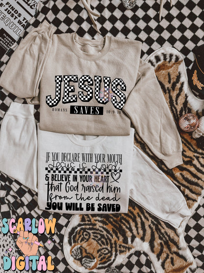 Jesus Saves Front and Back PNG Digital Design Download, amen png, romans png, christian png, prayer png, bible verse png, single color png