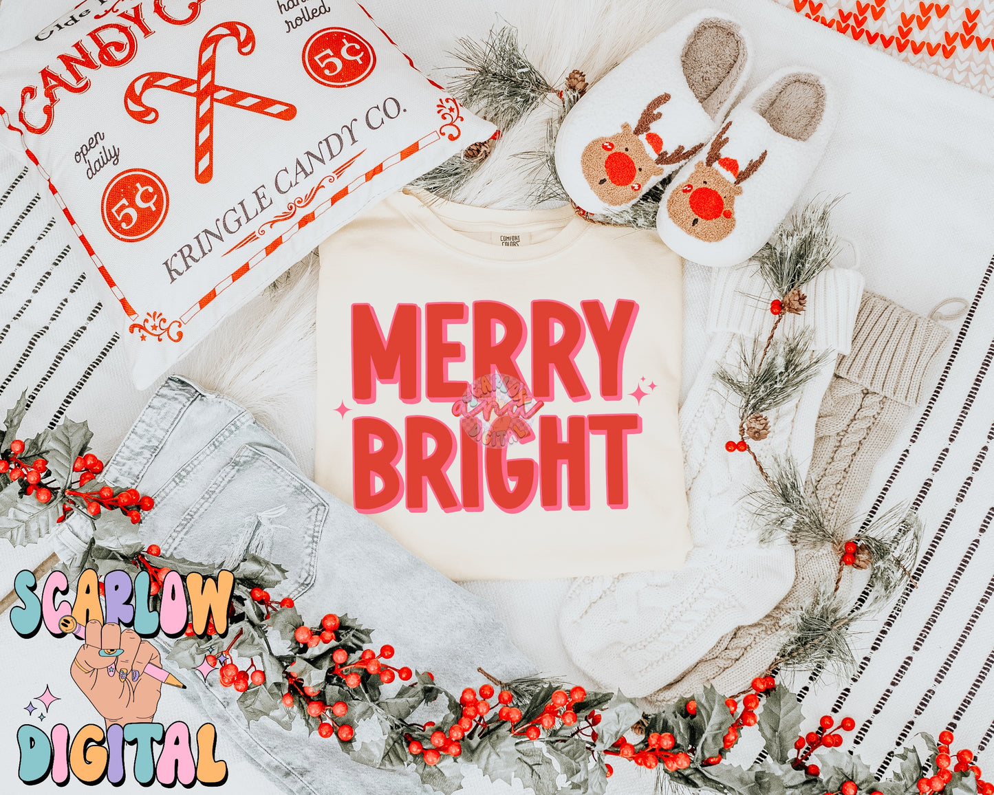 Merry and Bright PNG Digital Design