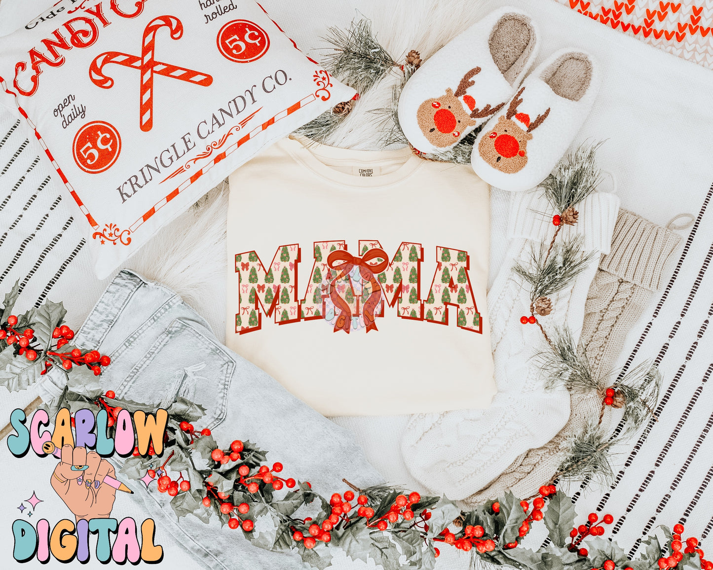 Christmas Mama PNG Digital Design, christmas trees png, christmas bows png, christmas coquette Bow, mama claus png, xmas doodle letters png