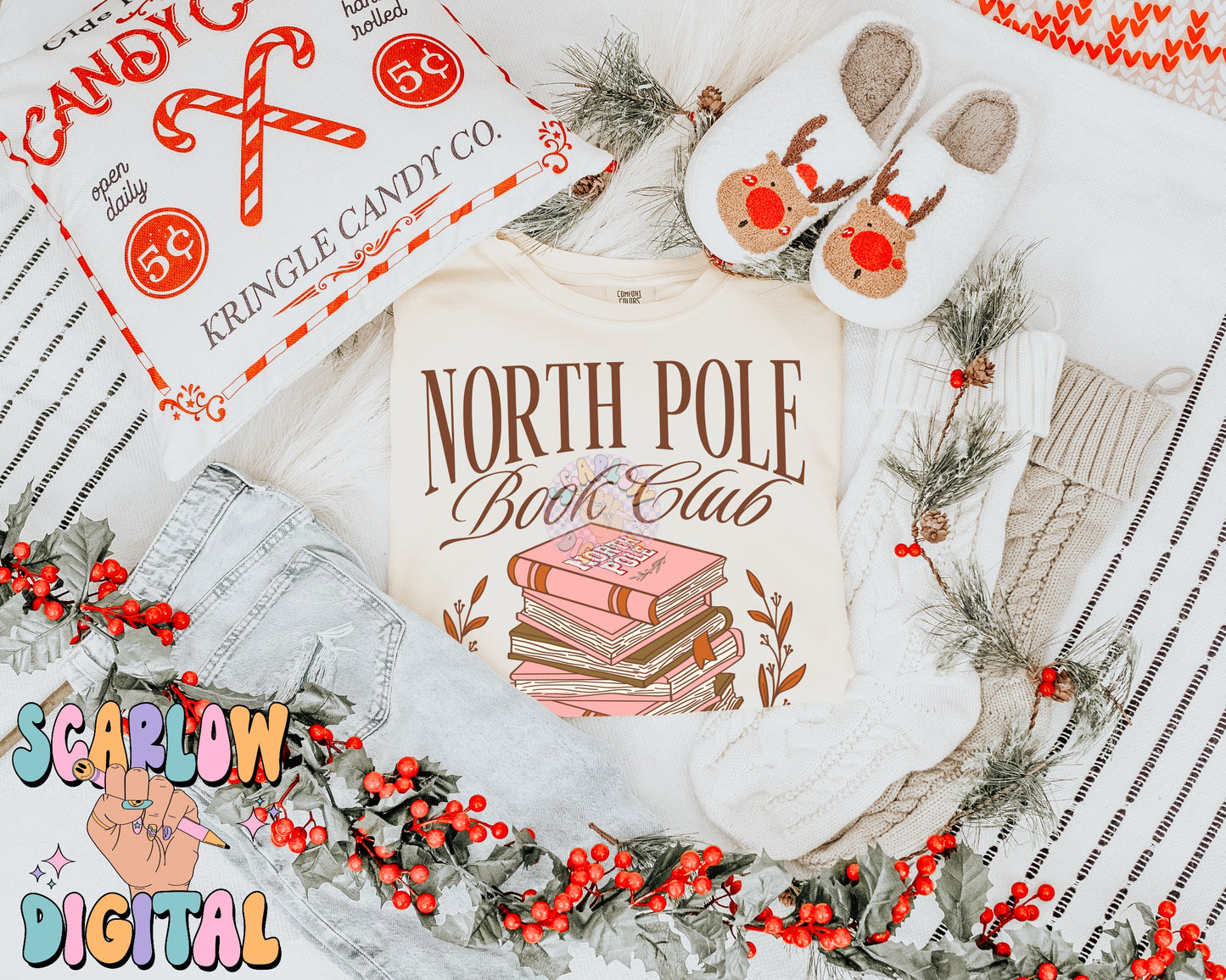 North Pole Book Club PNG Digital Design Download, christmas png, reading png, book lover png, trendy christmas designs, whimsical christmas