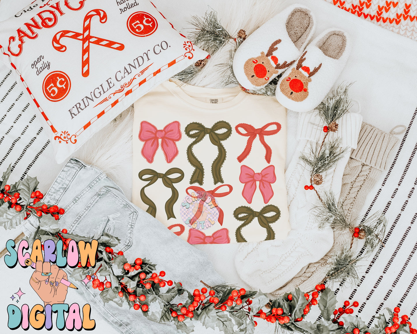 Christmas Bows PNG Digital Design Download, girly christmas png, coquette christmas png, traditional christmas png, xmas girl png designs